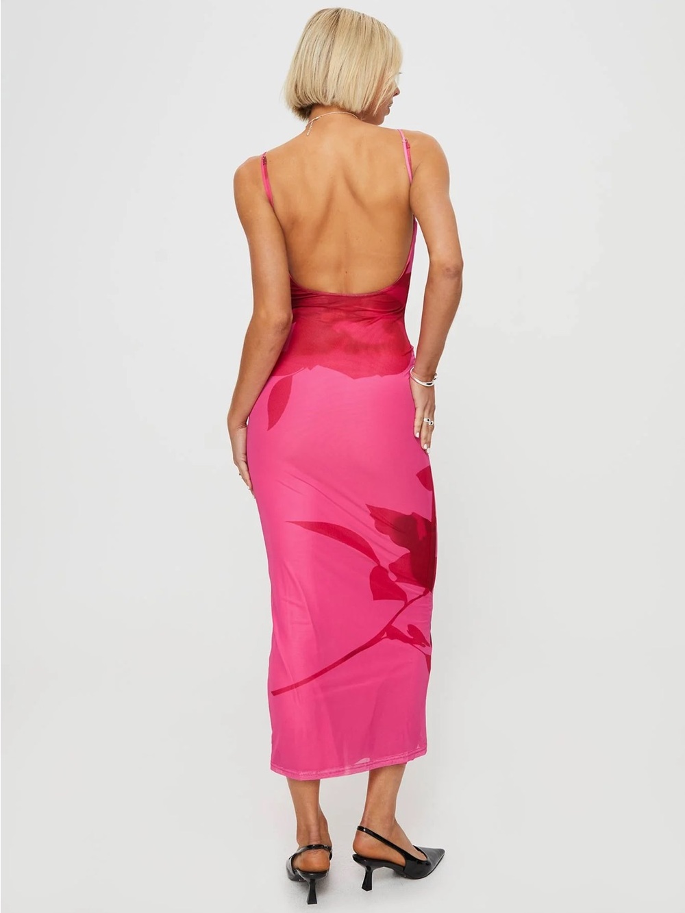 NIP Princess Polly Knox Maxi Dress Pink Floral Mesh Low Back Size US 6 - Picture 3 of 6